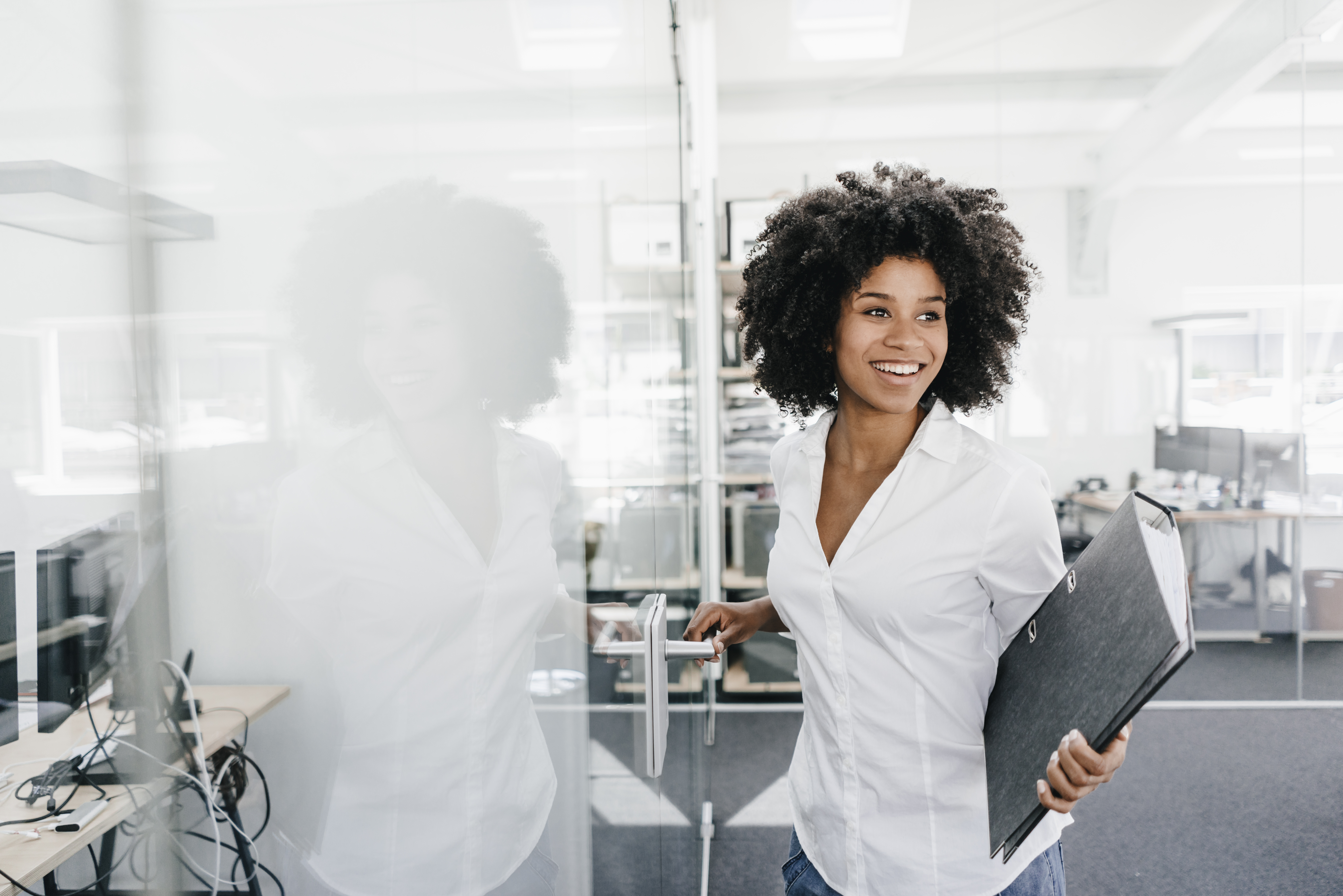 Natural black girl at work