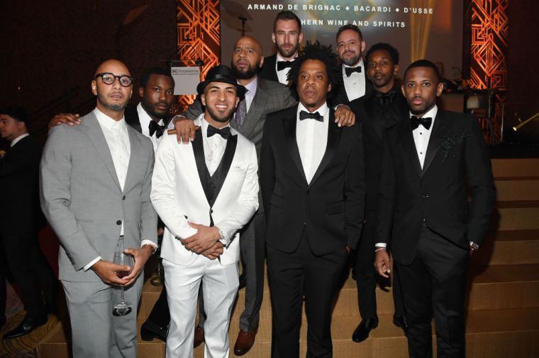 (L-R) Swizz Beatz, Meek Mill, Eddie Rosario, JAY-Z, Fabolous, Mr. Ruggs, Alex Todd and Kyle Thousand