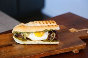 Pesto & Garlicky Cuban- Style Steak Sandwich