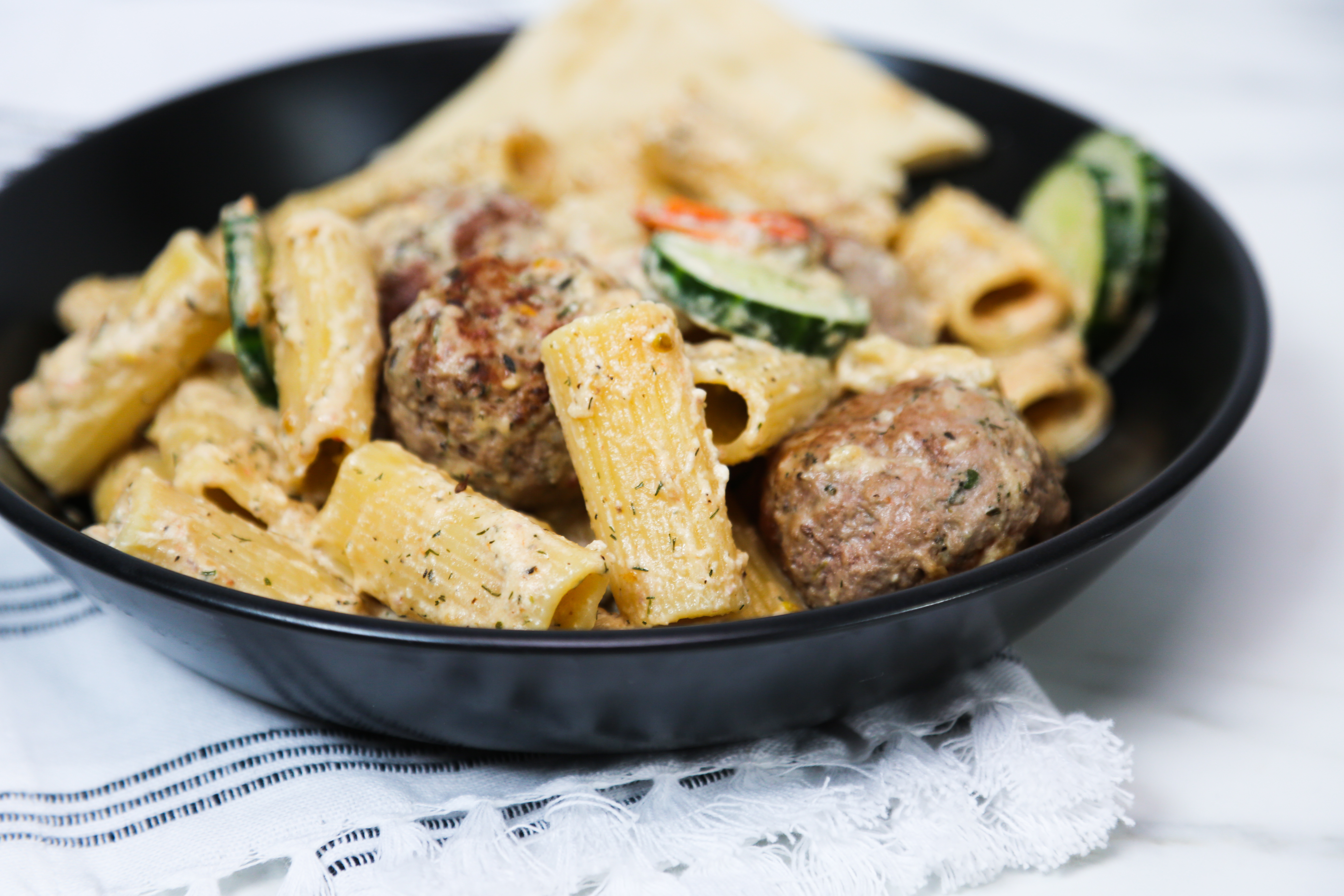 Gyro Rigatoni with Tzatziki Sauce