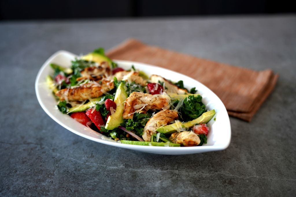 Grilled Chicken Kale Salad with Honey Walnut Vinaigrette