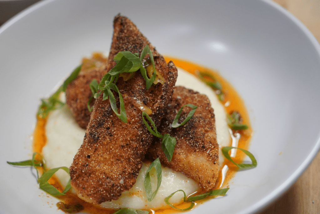 Fried Catfish Bites and Gouda Grits | Living By Design