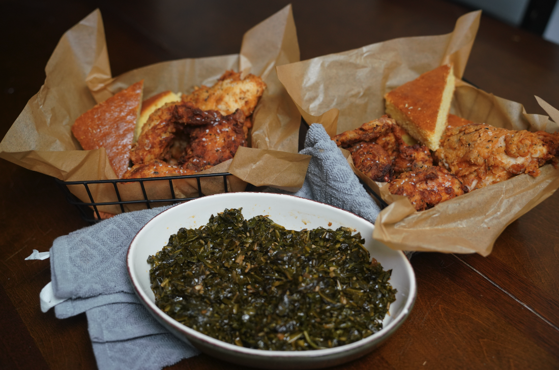 Fried Chicken Basket with Collard Greens, Living By Design ep. 327