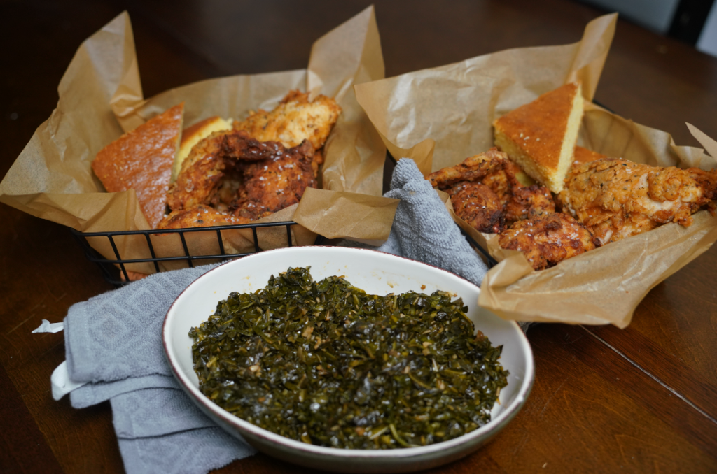 Fried Chicken Basket with Collard Greens, Living By Design ep. 327