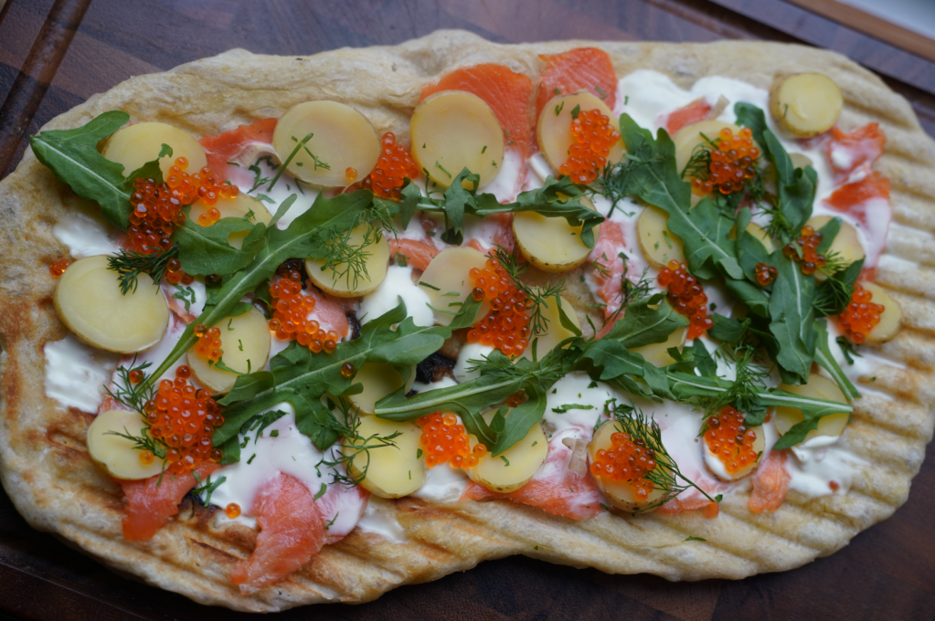 Grilled Flatbread with Smoked Trout & Potatoes, Just Eats 538