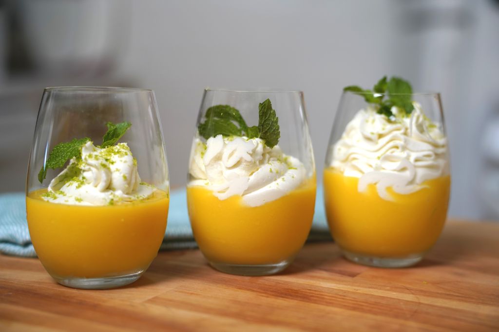 Mango & Lime Custard with Whipped Cream & Mint