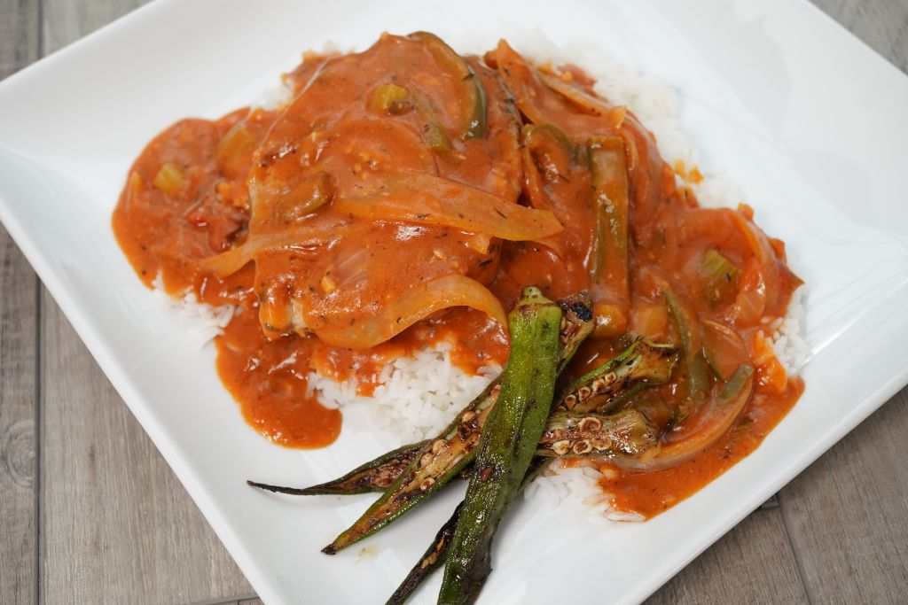 Pork Chop Etouffee with Rice & Okra