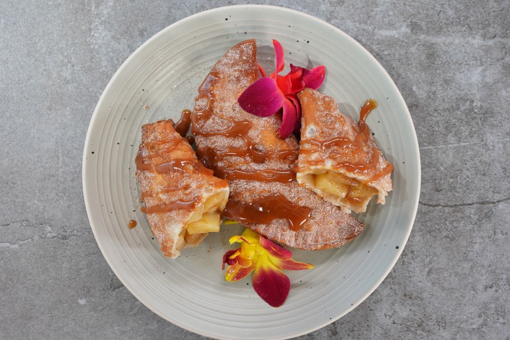 Fried Apple Turnover with a Bourbon Caramel Sauce