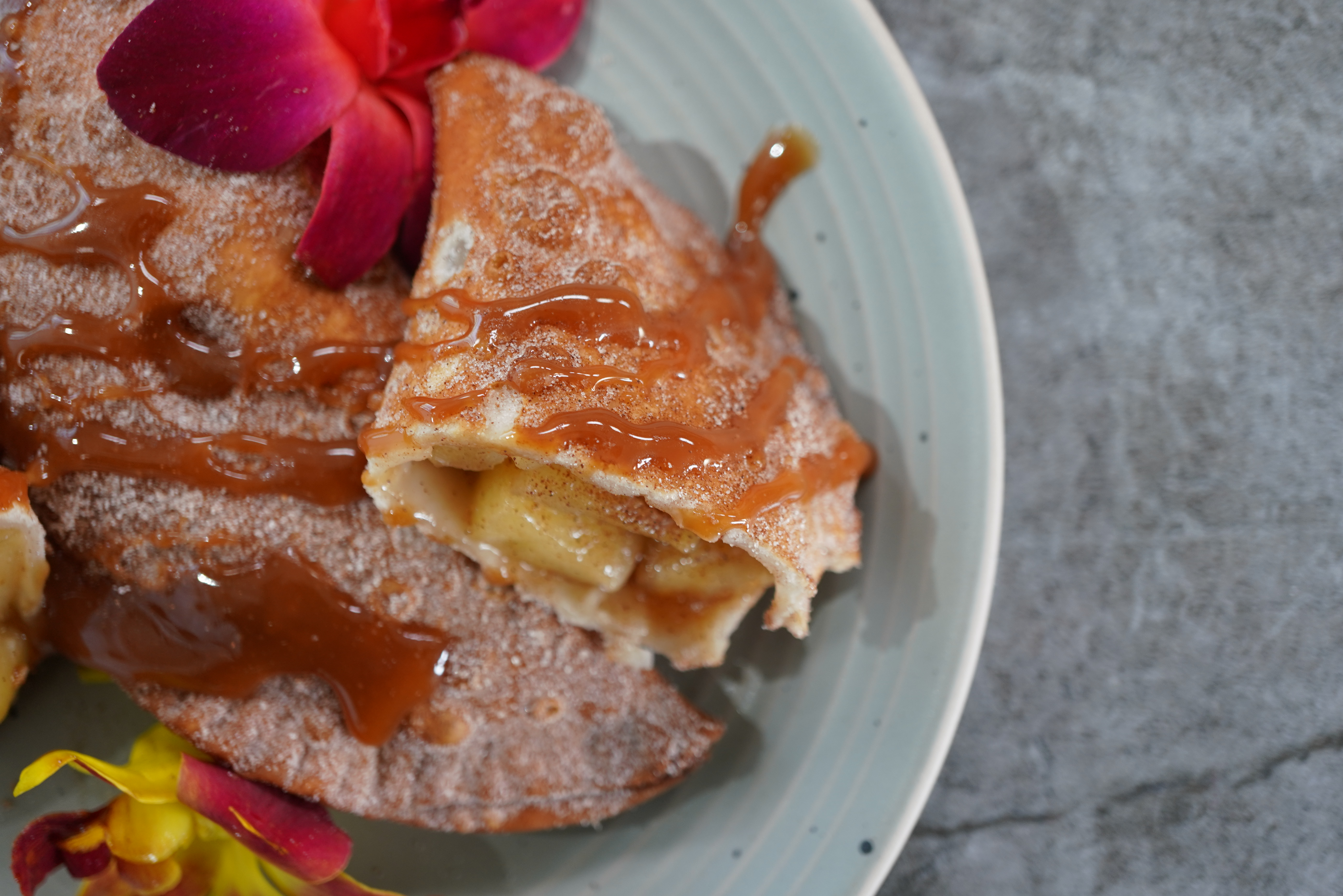 Fried Apple Turnover with a Bourbon Caramel Sauce