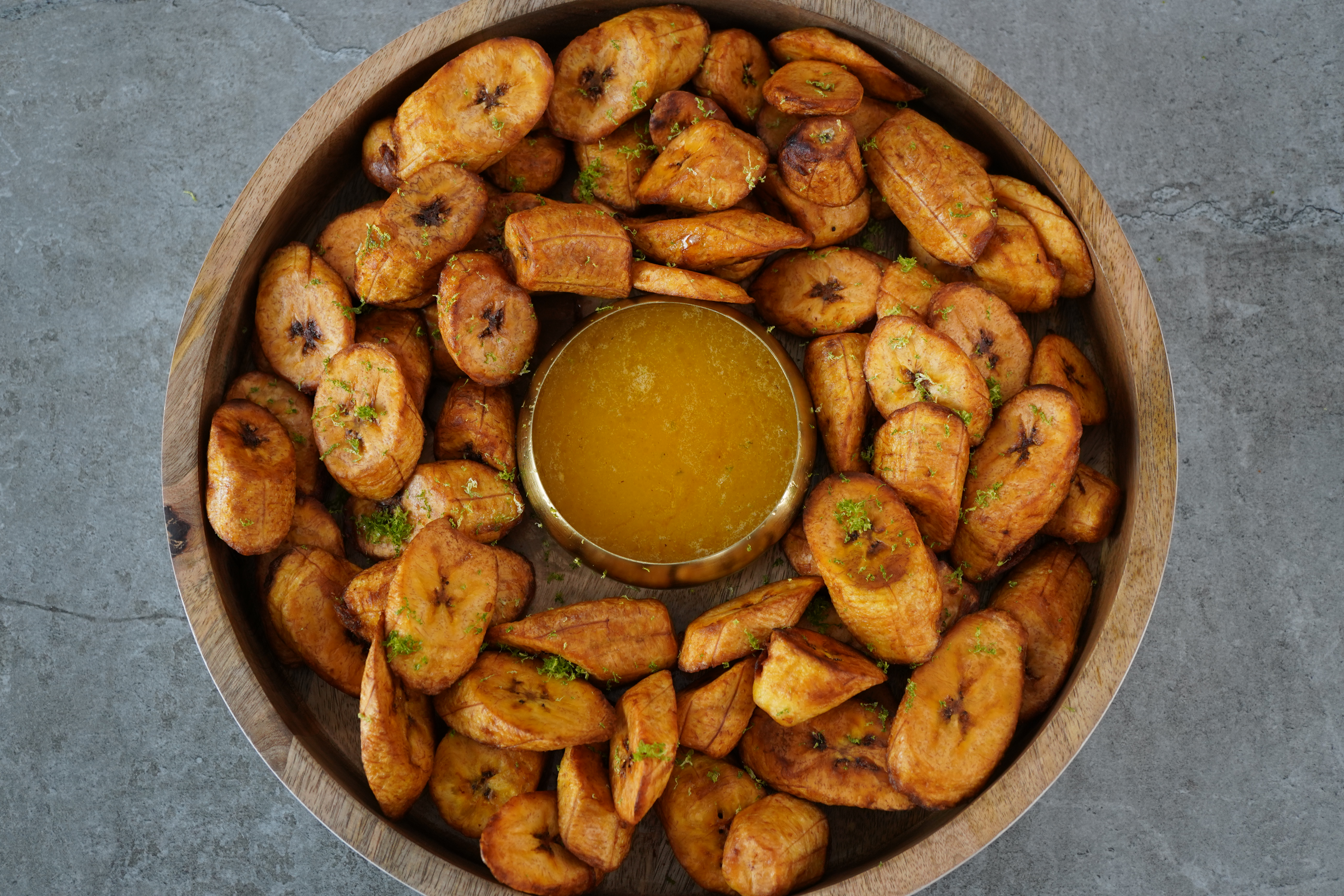 Fried Plantains with Garlic Citrus Dipping Sauce