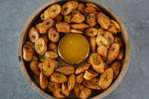 Fried Plantains with Garlic Citrus Dipping Sauce